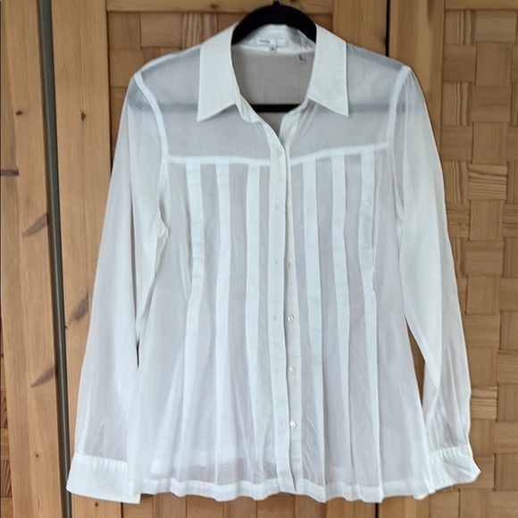 Vince White Pintuck Pleated Sheer Button Down Shirt 10 - Picture 1 of 6